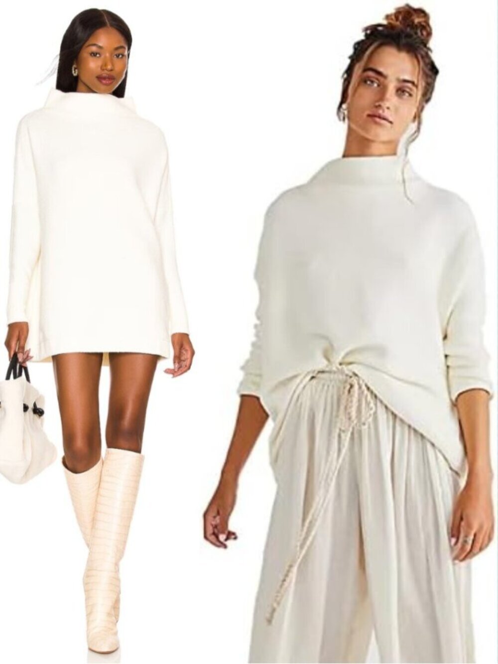 Free People White Ivory Ribbed Knit Slouchy Ottoman Tunic Sweater